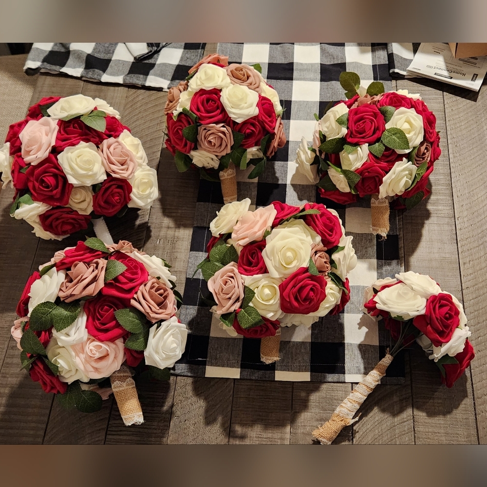 Bridemaid bouquets - Pink, White, and Red.
